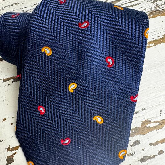 Paul Fredrick Paisley Printed Multicolor Navy Neck Tie 58.5" 100% Silk Teardrop - Picture 3 of 6